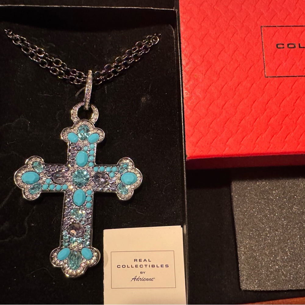 Crystal and Diamonite Silver Tone Cross Pendant with 26” dual chain.